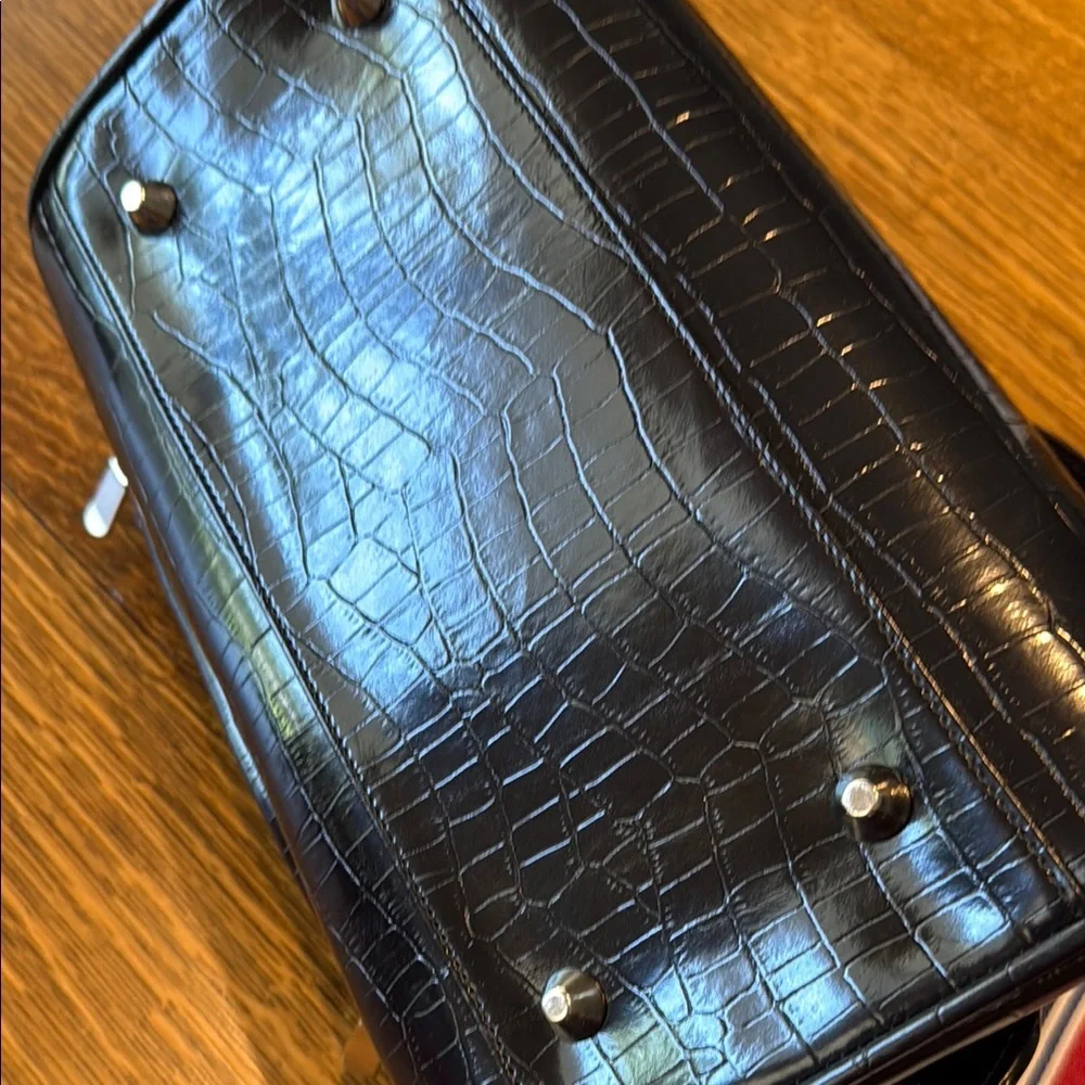 Black Croc-Embossed Handbag with Silver Accents - Picture 3 of 6